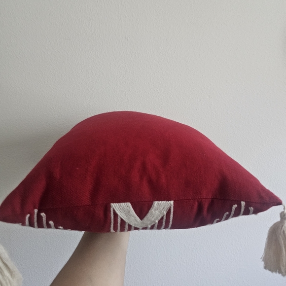 Unbranded Red Bohemian Embroidered Print Tassel Throw Pillow - Picture 3 of 3